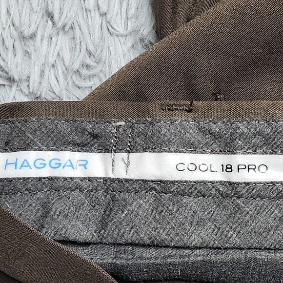 Haggar Golf Pants Mens 34x32 Cool 18 Brown Classic Fit Tan Chino‎ Dress Straight - Picture 8 of 10